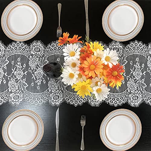 120x14in White Lace Table Runner for Boho Weddings