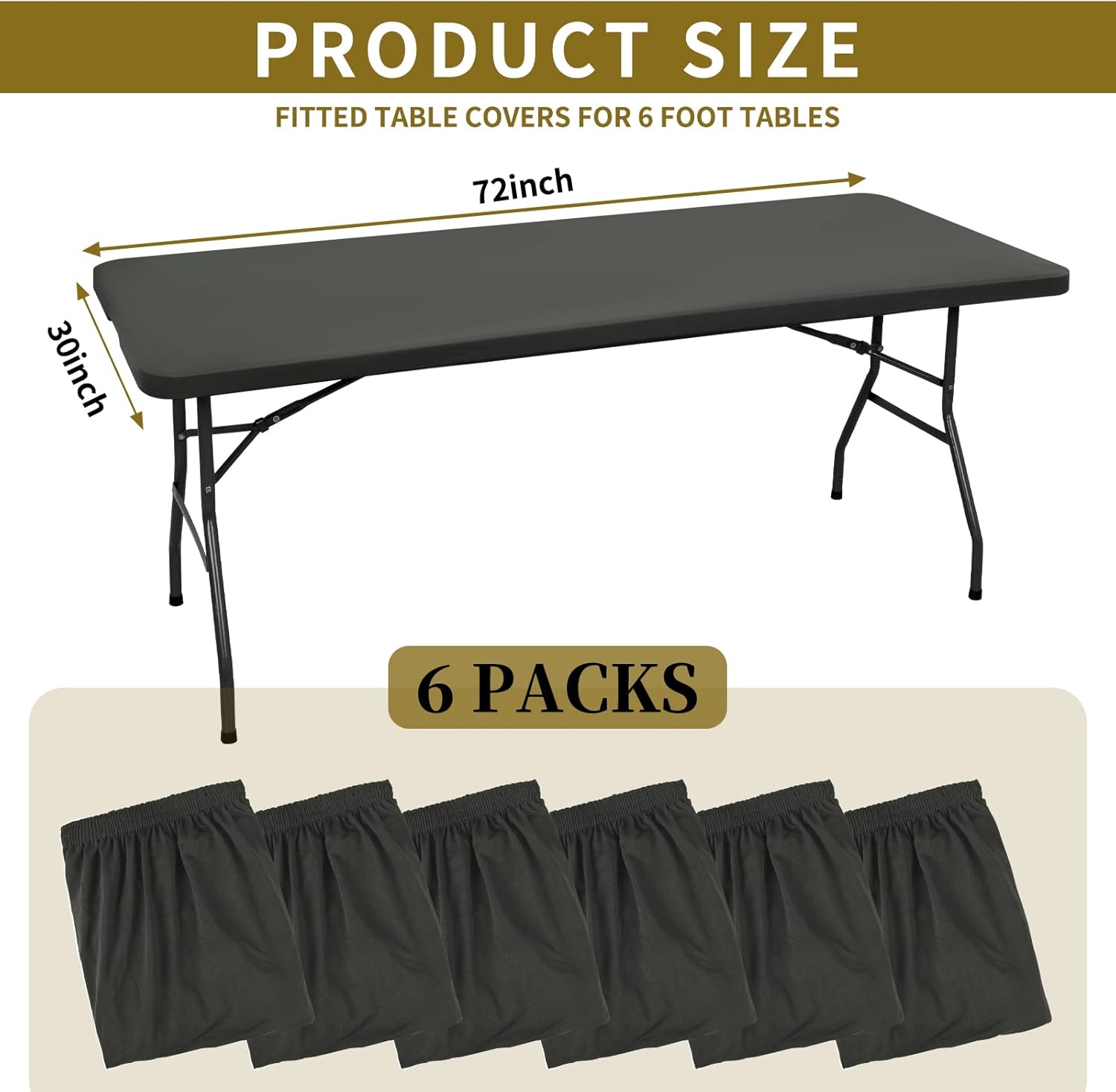 6 Pack Stretch Fabric Table Covers Fits 6 Tables Gray 30 x 72