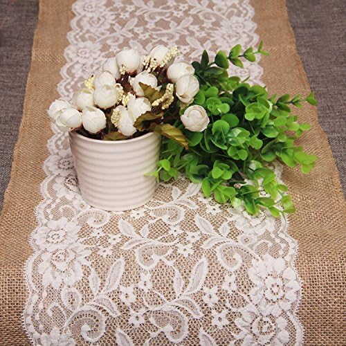 Burlap and Lace Table Runner for Rustic Wedding 12x42 Inch