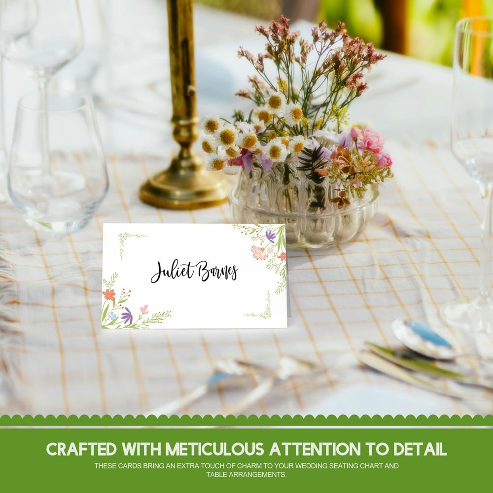50pcs Double-Sided Foldable Place Cards with Floral Design