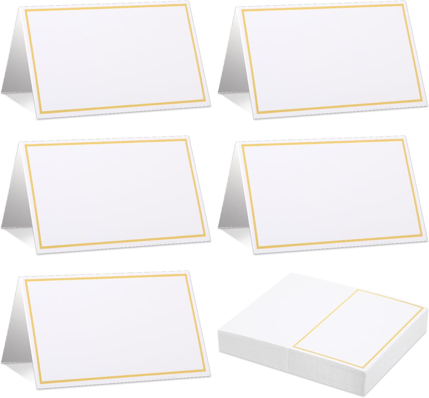 Abeillo 50Pcs White Blank Place Cards with Gold Foil Border