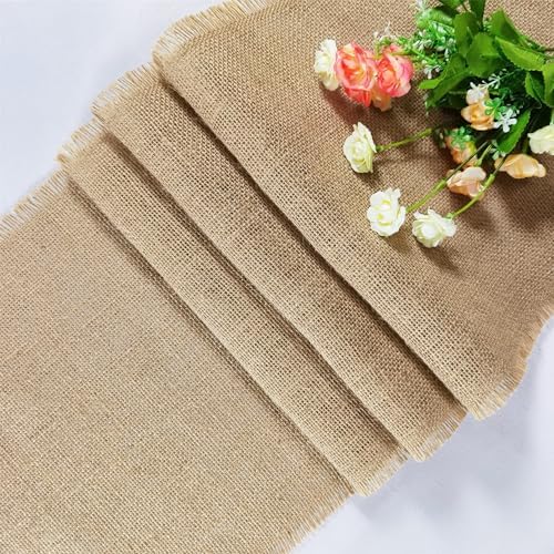 6 Pack 13 x 72 Inch Tassel Burlap Table Runners