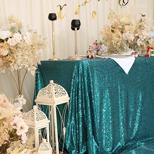 Eternal Beauty Teal Sequin Tablecloth 72x108 inch Sparkly Overlay