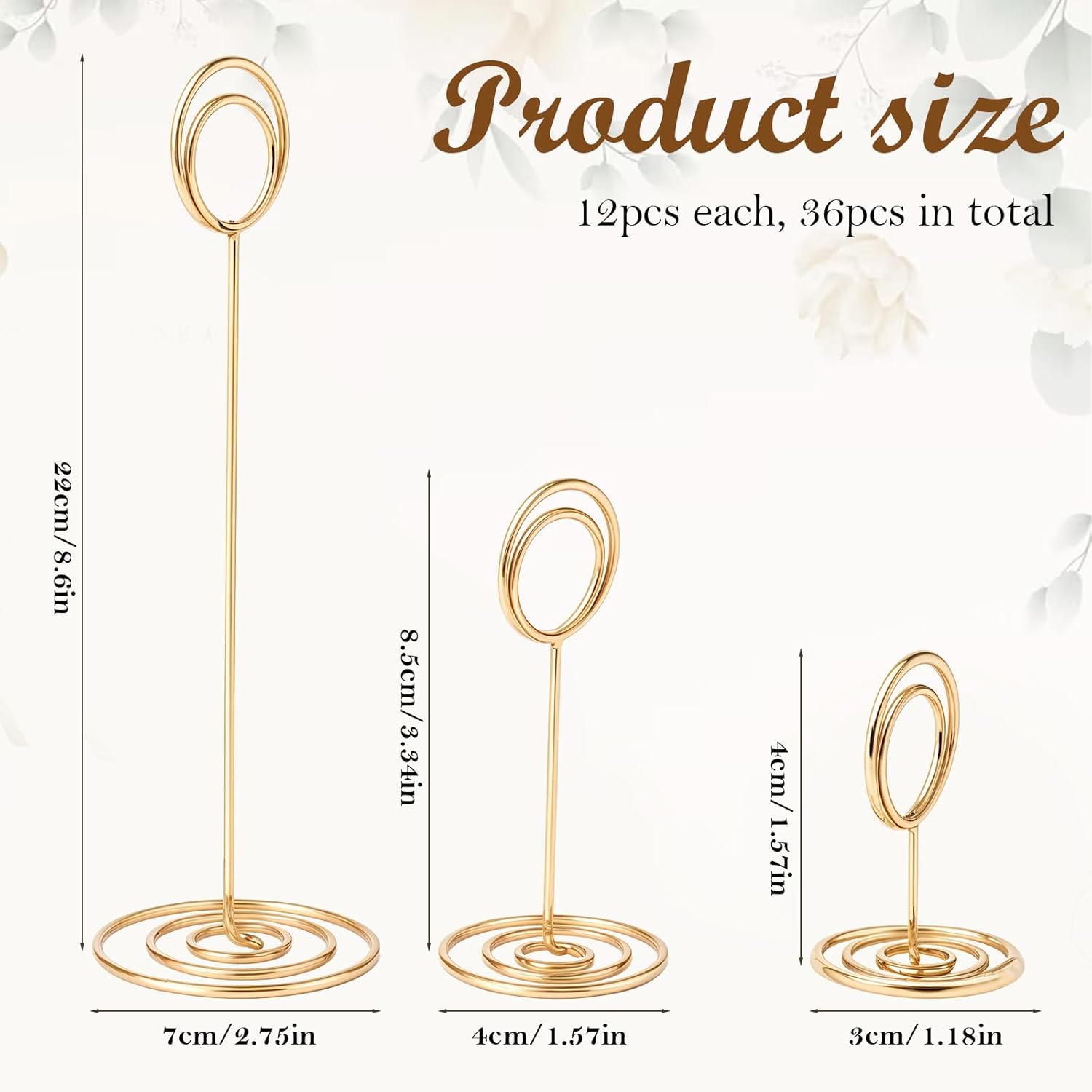 36-Piece Golden Wire Place Card Holders with Spiral Base