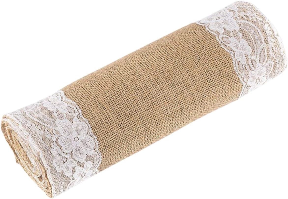 Ciieeo Linen Lace Table Runner for Weddings and Parties
