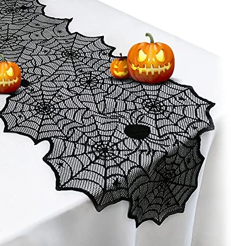 Halloween Table Runner - Black Lace Spider Web for Decor