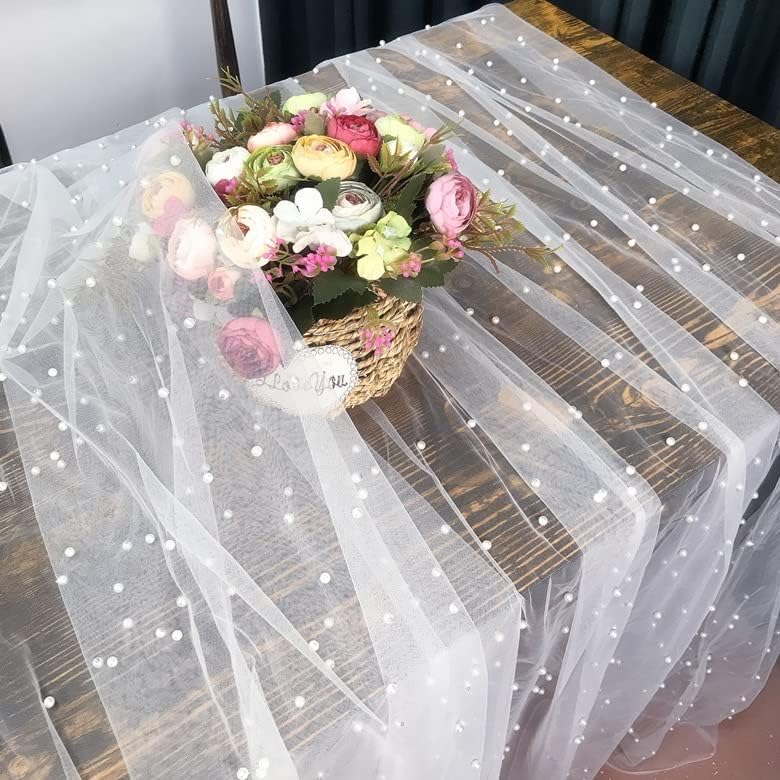 Pearl Tablecloths Wedding Table Runner Veil Decor