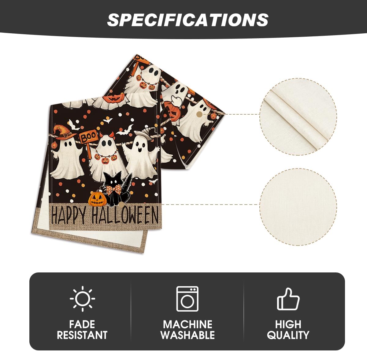 Artoid Mode Halloween Table Runner with Black Cat Design