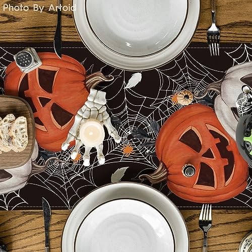 Artoid Mode Black Pumpkins Spider Web Halloween Table Runner 13x72 Inch