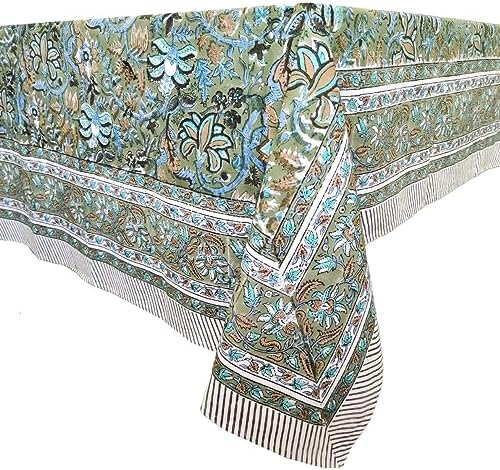 ATOSII Eden Green 100 Cotton Boho Square Tablecloth 60x60 Inches