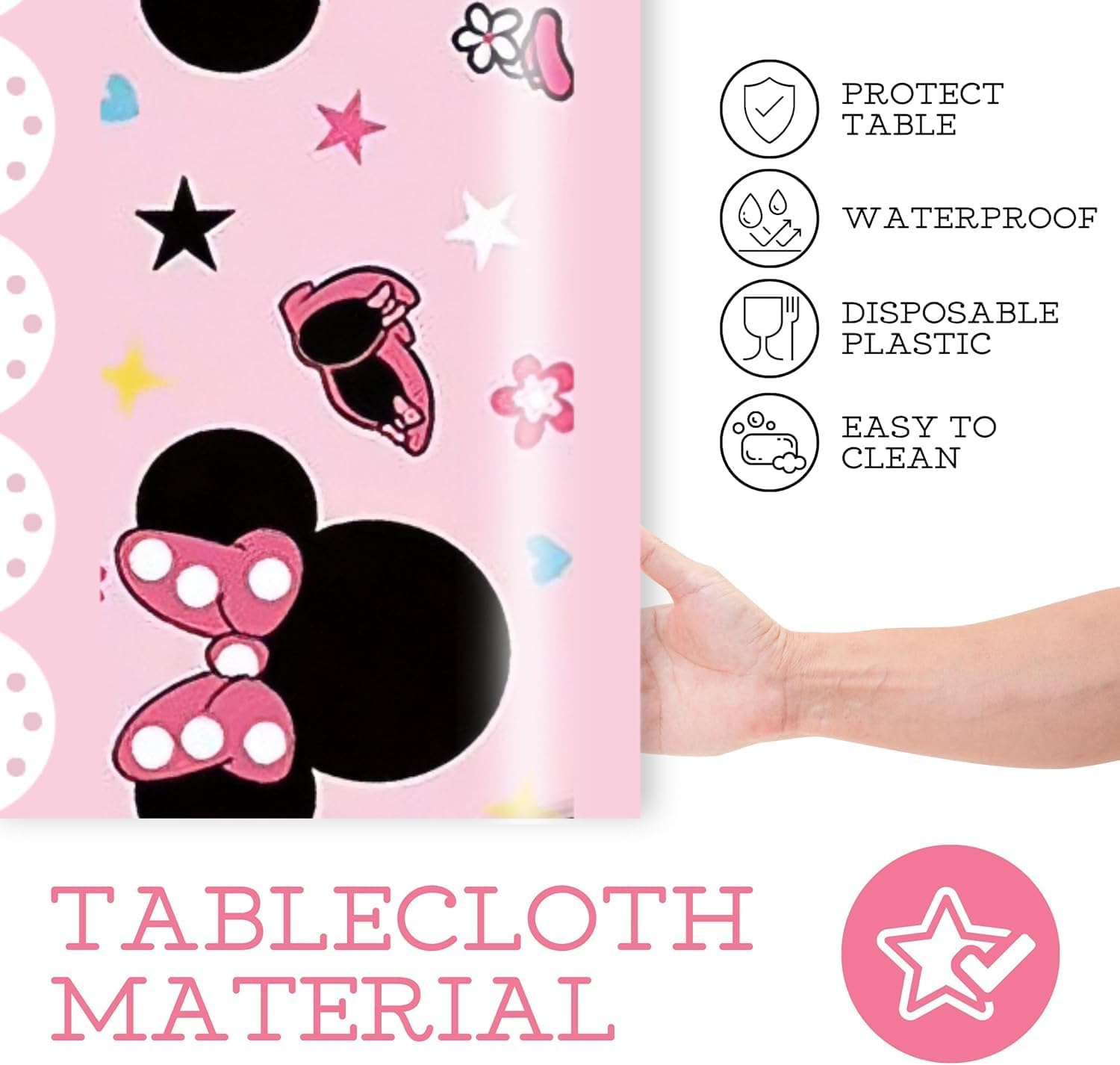 6PCS Pink Birthday Tablecloth Set 108x54 Inch Rectangle Disposable for Girls Party