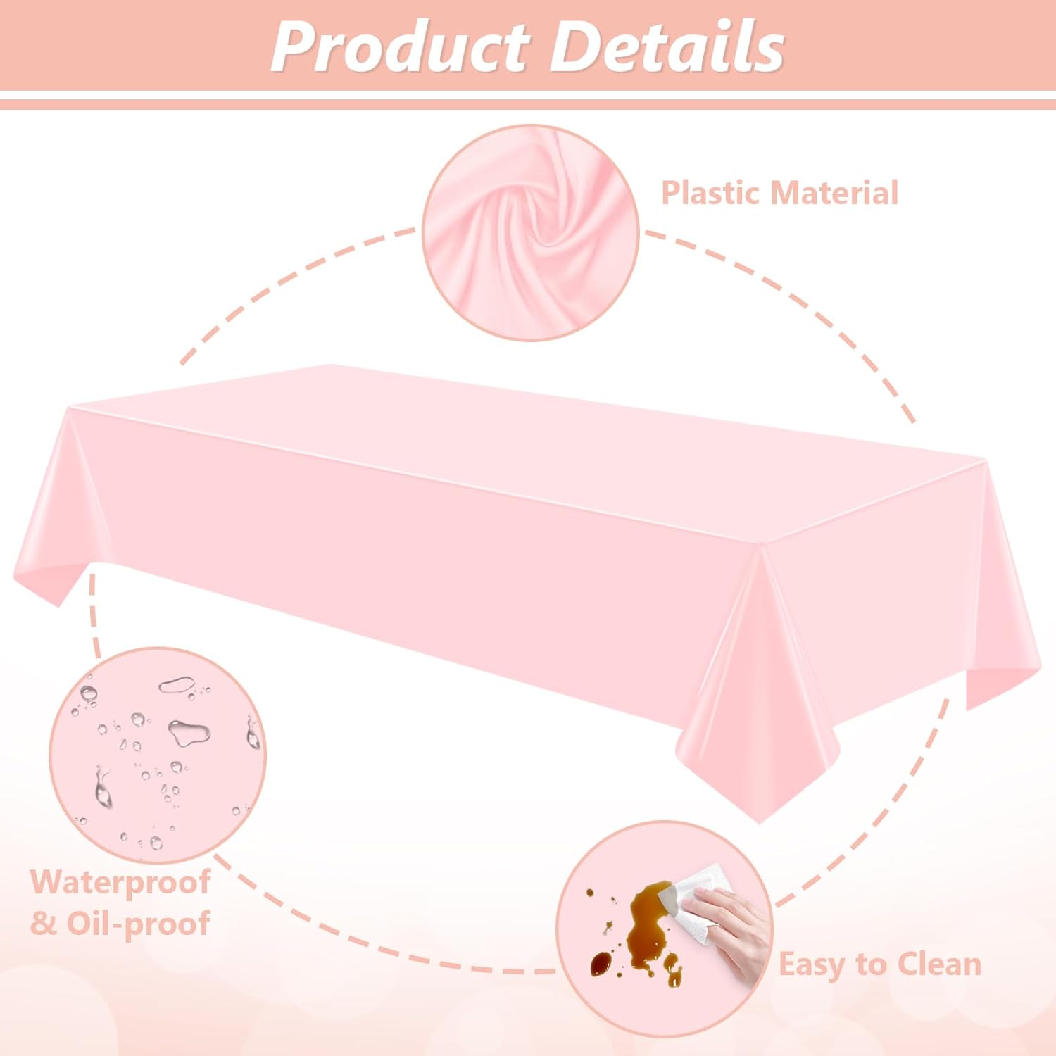 3 Pack Pink Plastic Table Cloths for 8 Foot Table