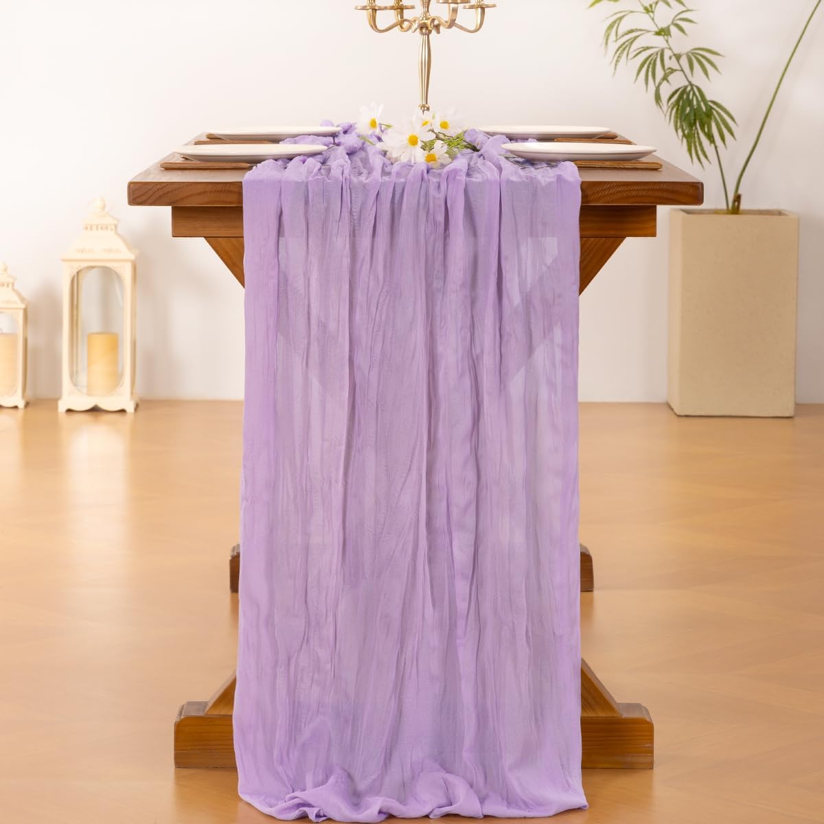 Socomi 6pcs Lilac Purple Lavender Cheesecloth Table Runner 120 Inch 10FT