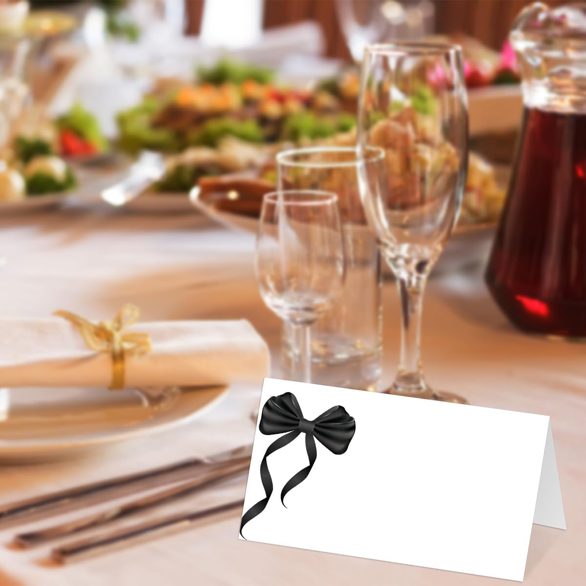 25 Pack Black Bow Table Place Cards for Events