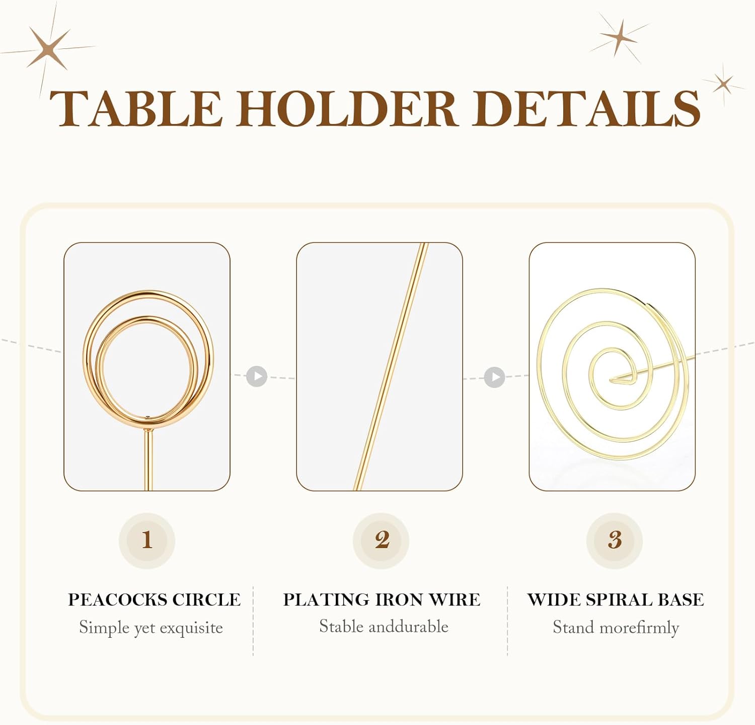 36-Piece Golden Wire Place Card Holders with Spiral Base