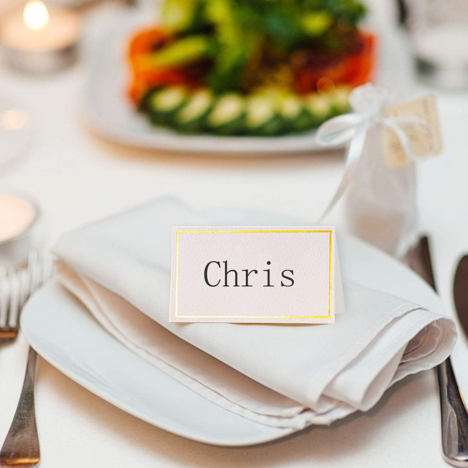 100Pcs Premium Place Cards with Gold Foil Border