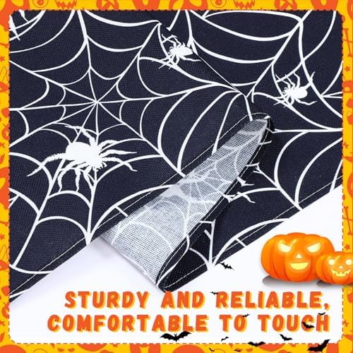 3 Pcs Halloween Table Runner Linen Cobweb Design