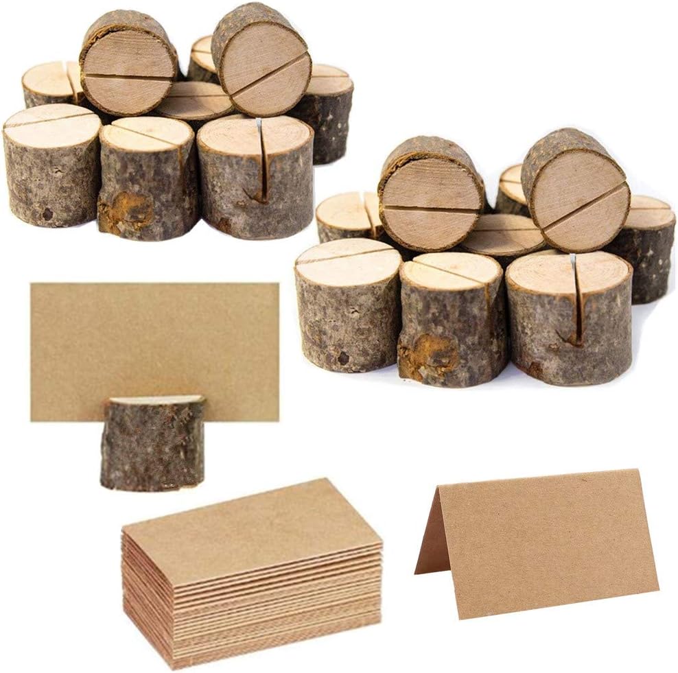 20Pcs Rustic Wood Table Numbers Holder and 30Pcs Kraft Place Cards