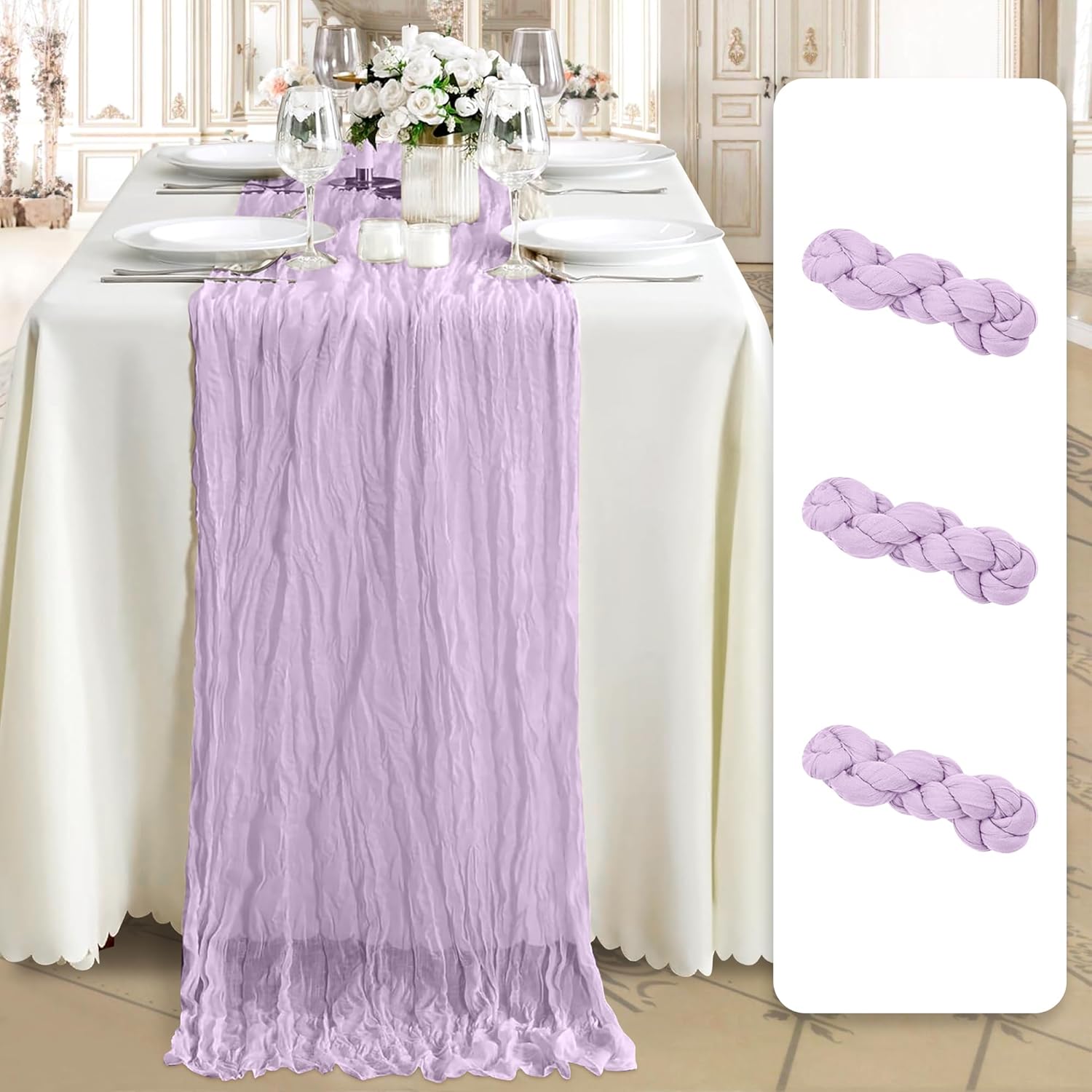 Cheesecloth Table Runner 35x120 Inch Lilac Purple 3 Pack