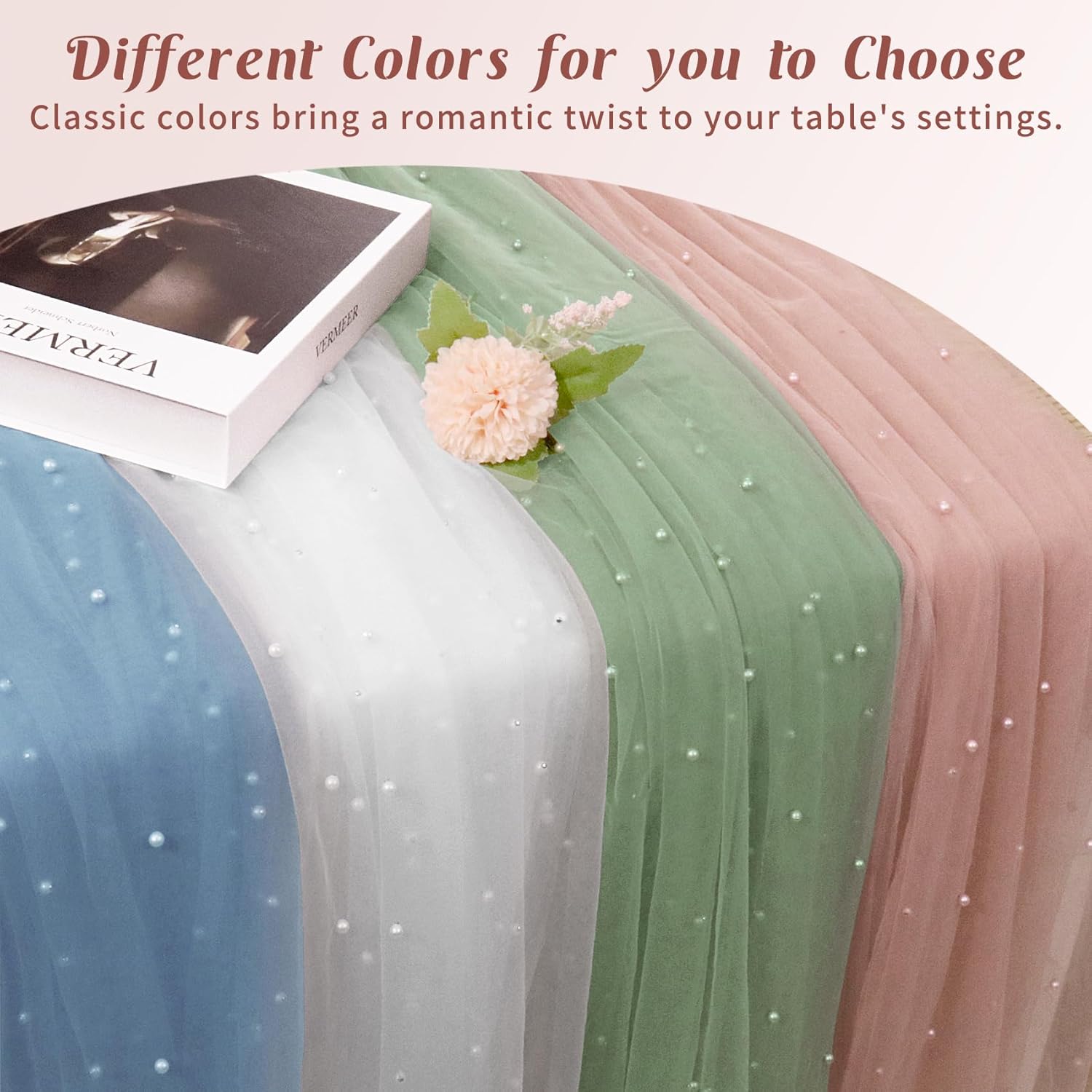 Set of 6 Dusty Pink Pearl Tulle Table Runners