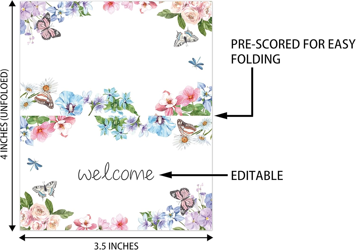 Butterfly Floral Place Cards Editable Pack of 25