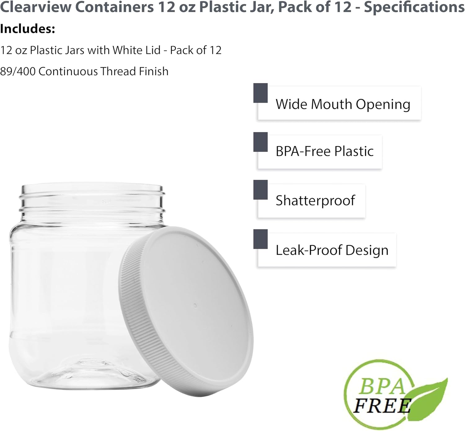 12 Pack Clearview Jars with Leak Proof Lids