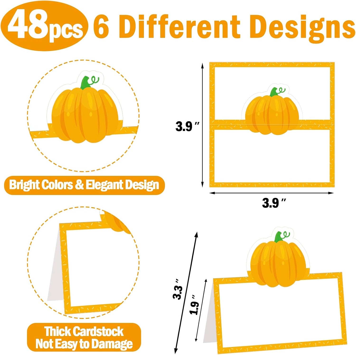 48 Pumpkin Place Cards for Fall Events and Thanksgiving