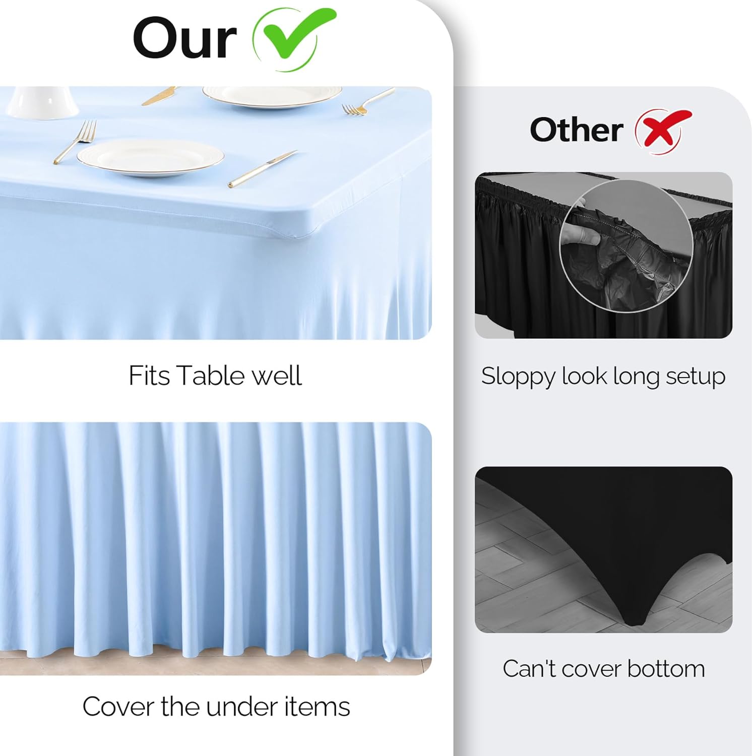 2 Pack Baby Blue Spandex Tablecloths for 6 Foot Rectangle Tables