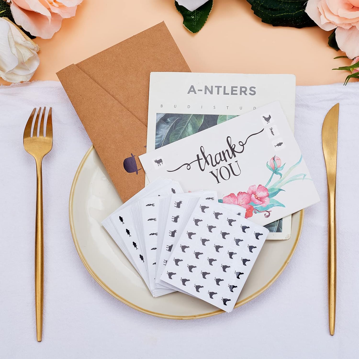 OLYCRAFT 2400pcs 4 Styles Black Meal Stickers for Place Cards