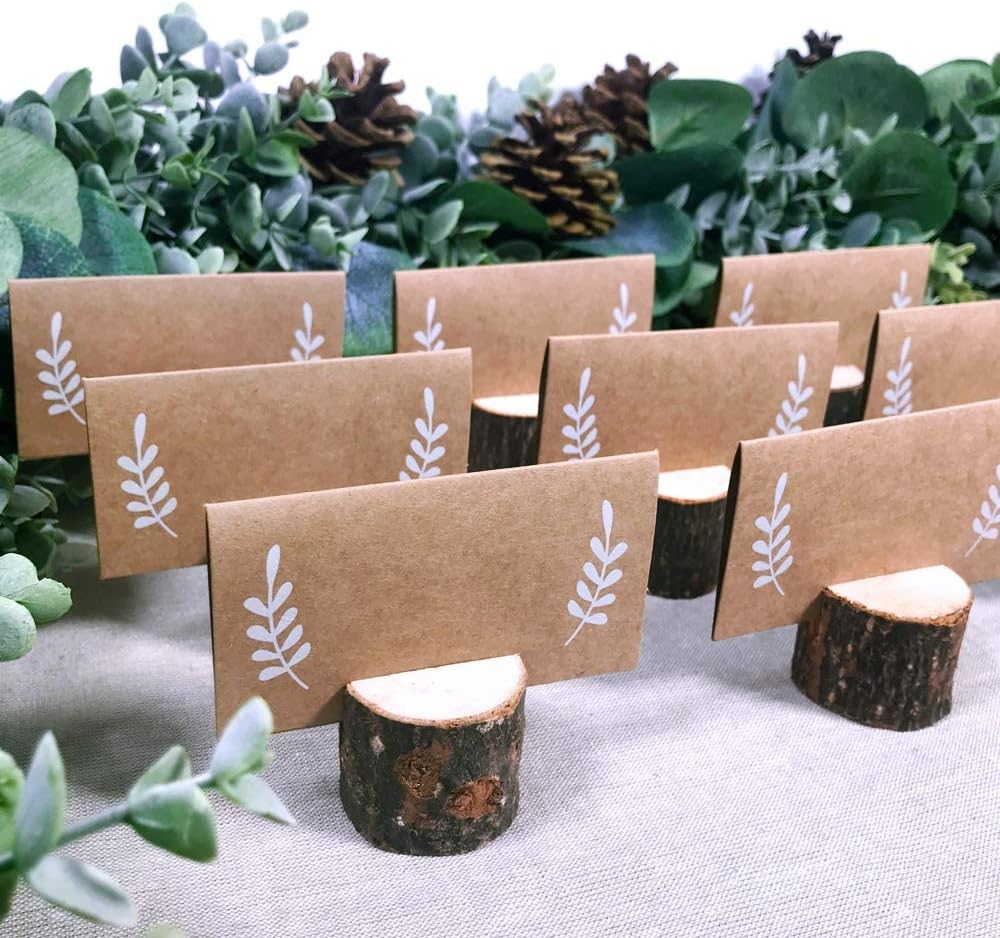 30 Pcs Rustic Wood Place Card Holders with Kraft Cards