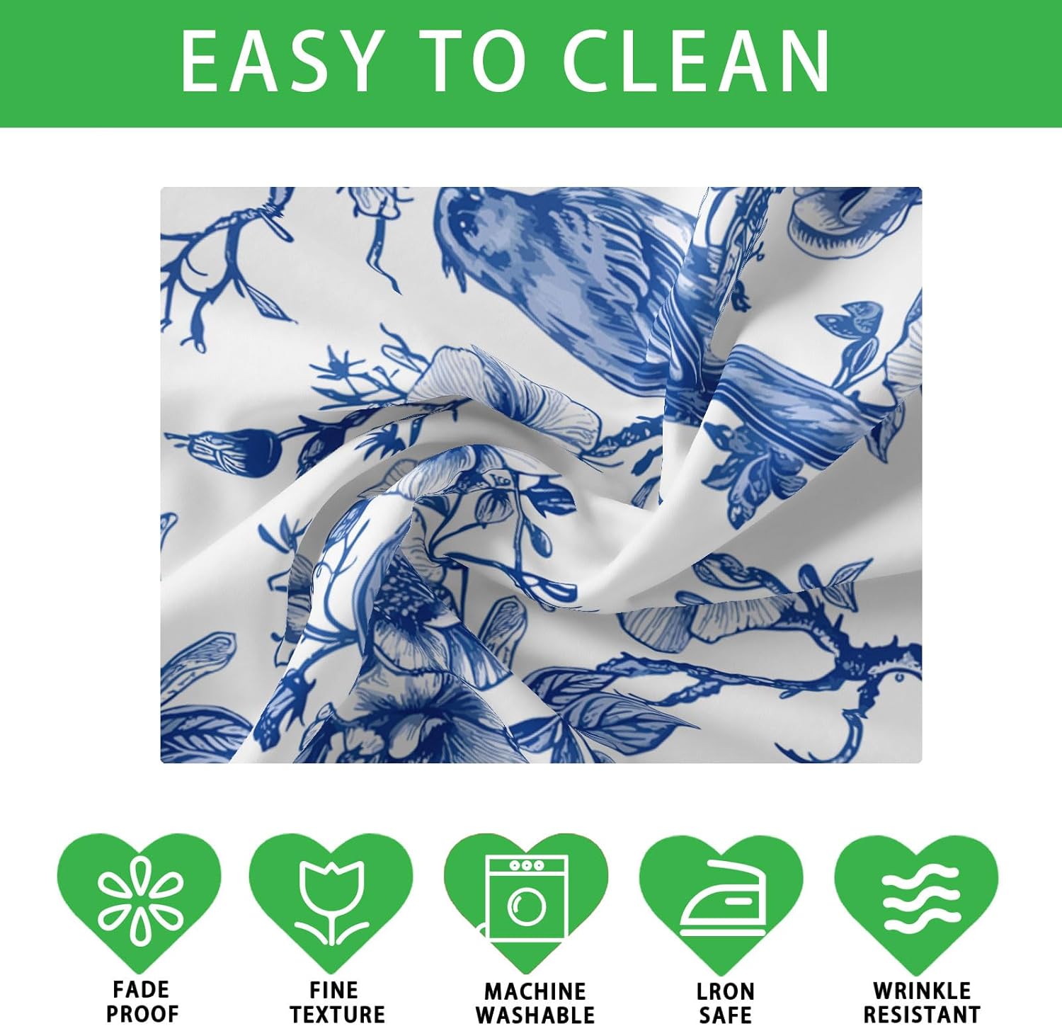 XCHI Blue and White Porcelain Birds Flowers Tablecloth 60x84 Inch