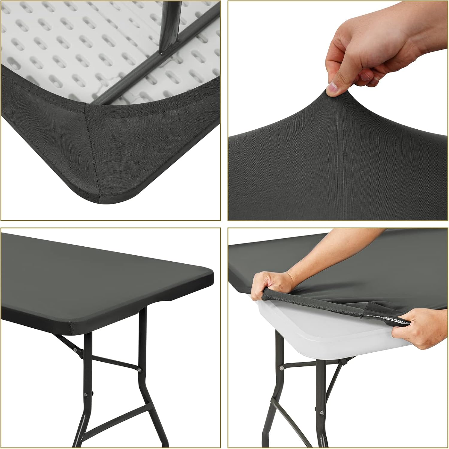 6 Pack Stretch Fabric Table Covers Fits 6 Tables Gray 30 x 72