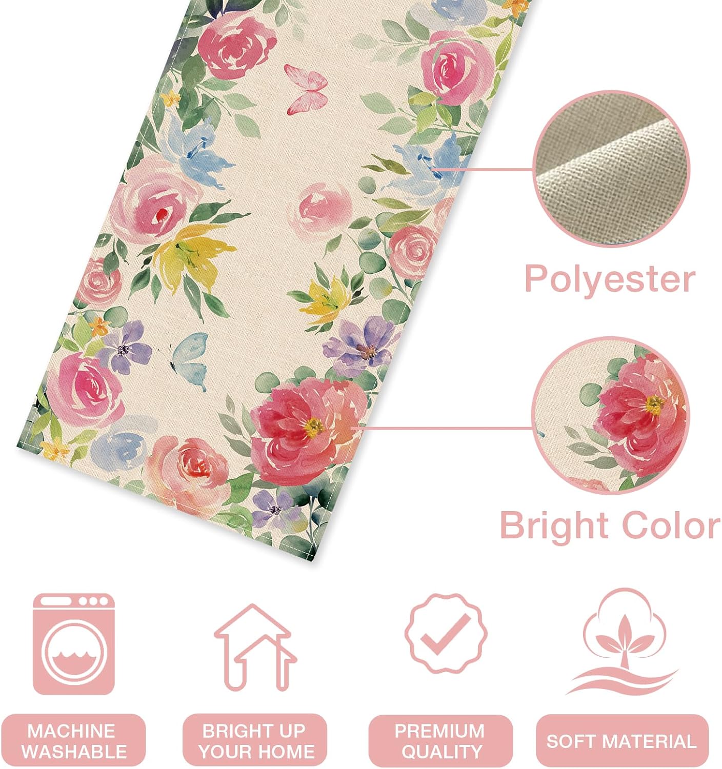 Seliem Spring Summer Floral Table Runner 13x72 Inches