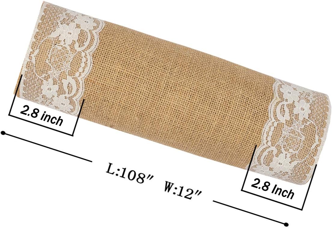 MDS 5 Piece Natural Burlap Table Runners with White Lace