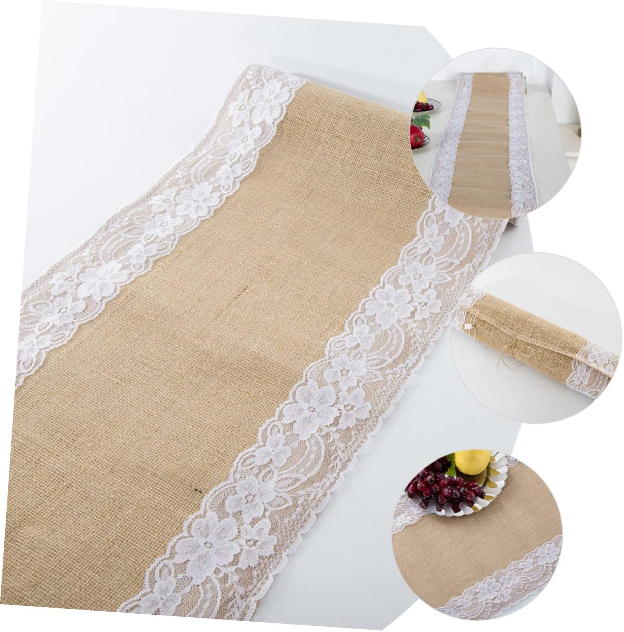 Luxshiny Rustic Linen Lace Table Runner for Wedding Reception