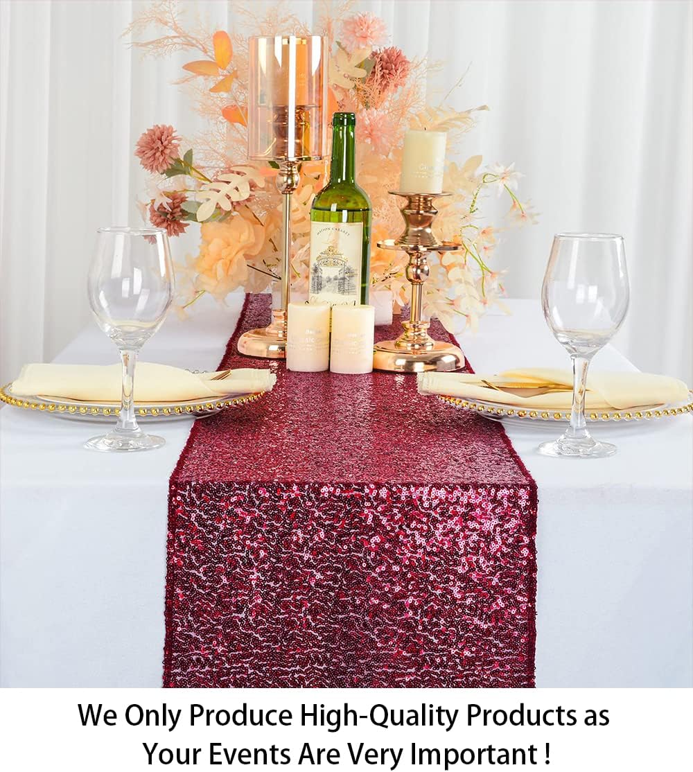 ShinyBeauty Burgundy Sequin Table Runners 2 Pack