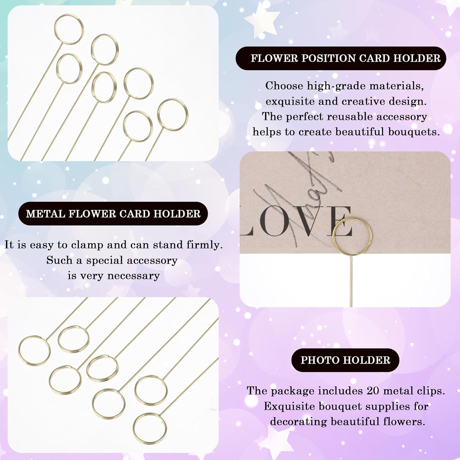 20Pcs Gold Metal Floral Place Card Holder for Weddings