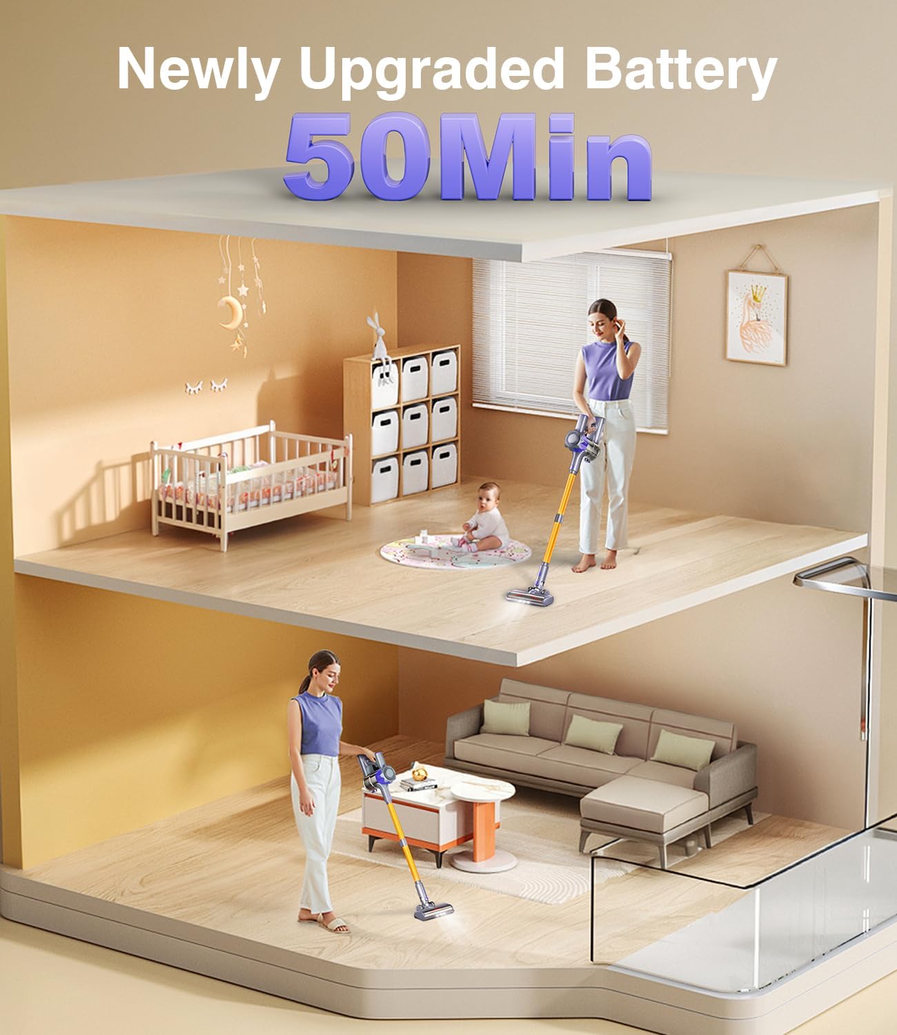 MBYULO Cordless Vacuum Cleaner 450W 40Kpa Powerful Stick Vacuum