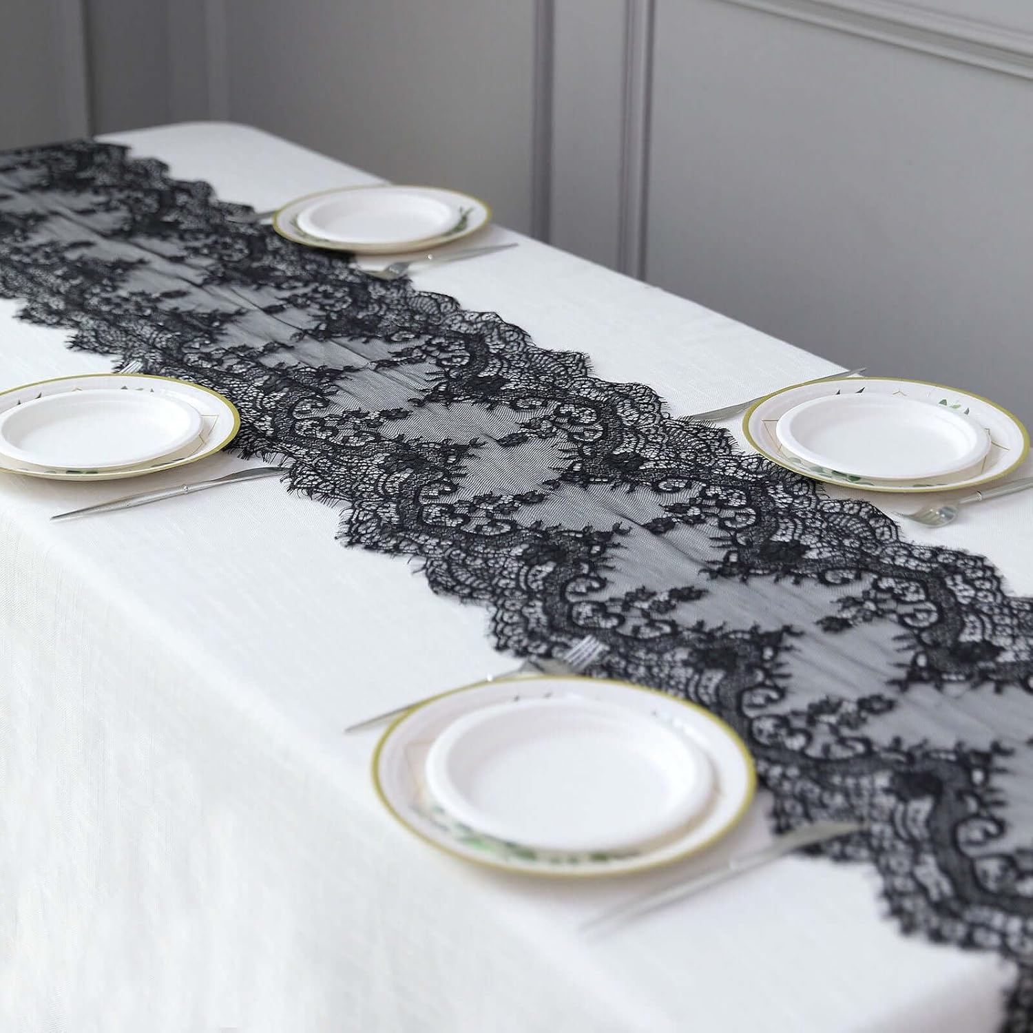 Efavormart Black Premium Lace Table Runner 15x117