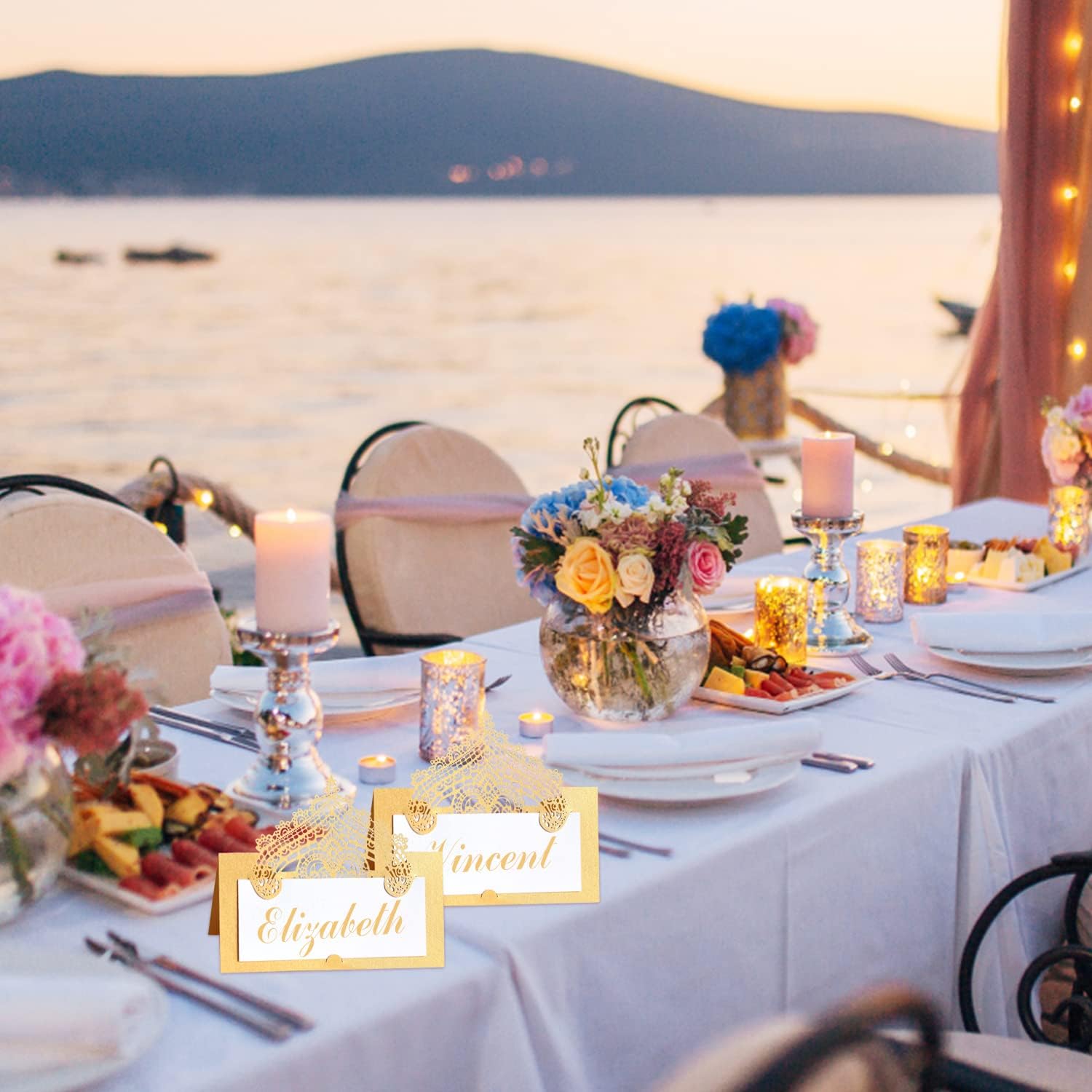 50 PCS Gold Tented Wedding Place Cards Blank Cardstock for Parties