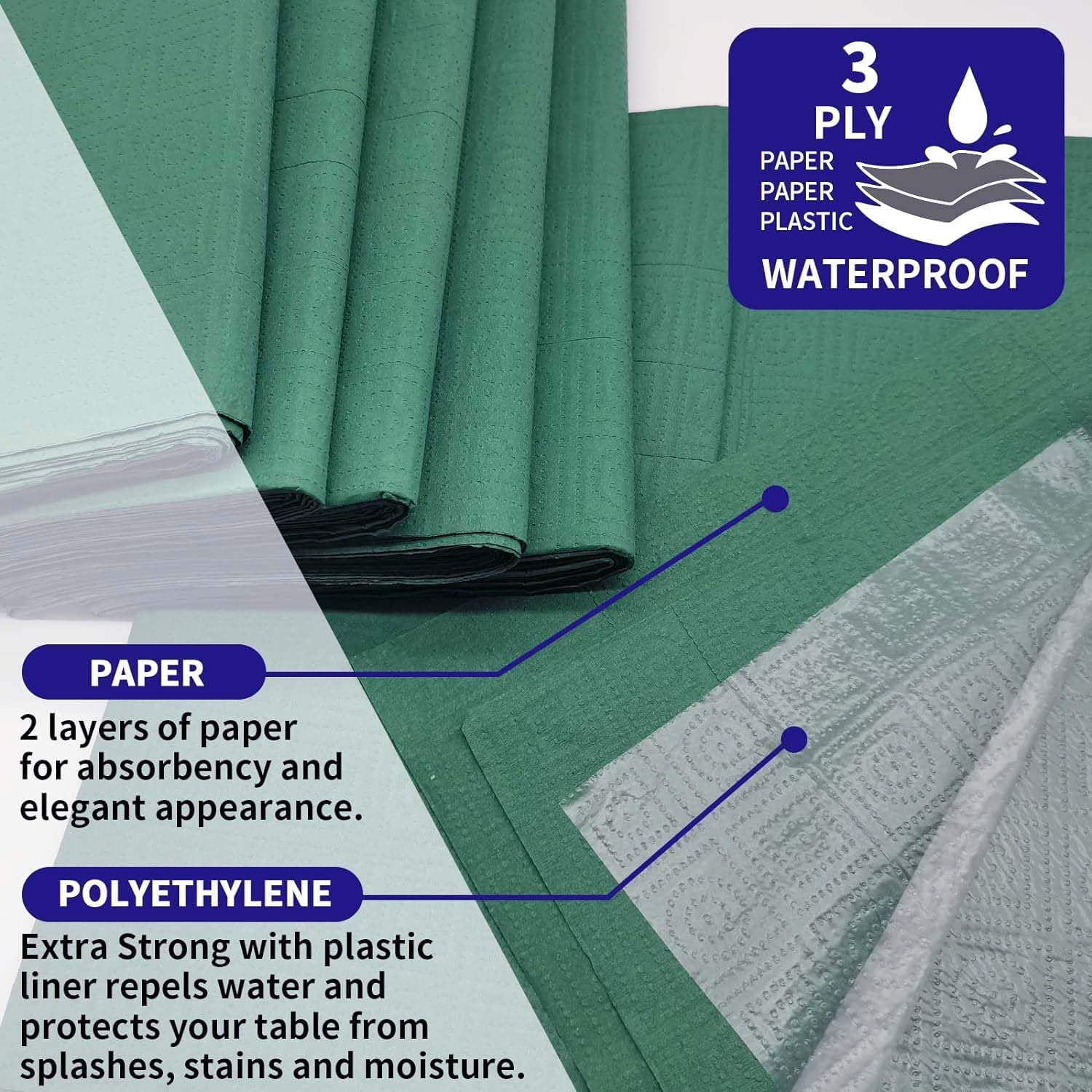 6 Pack Dark Green Paper Tablecloth for Rectangle Tables 54x108 Inch