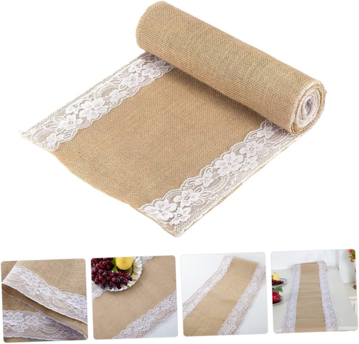 Luxshiny Rustic Linen Lace Table Runner for Wedding Reception