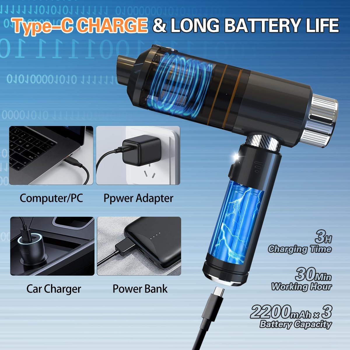Handheld Car Cleaner with Brushless Motor and 16000PA Suction Power