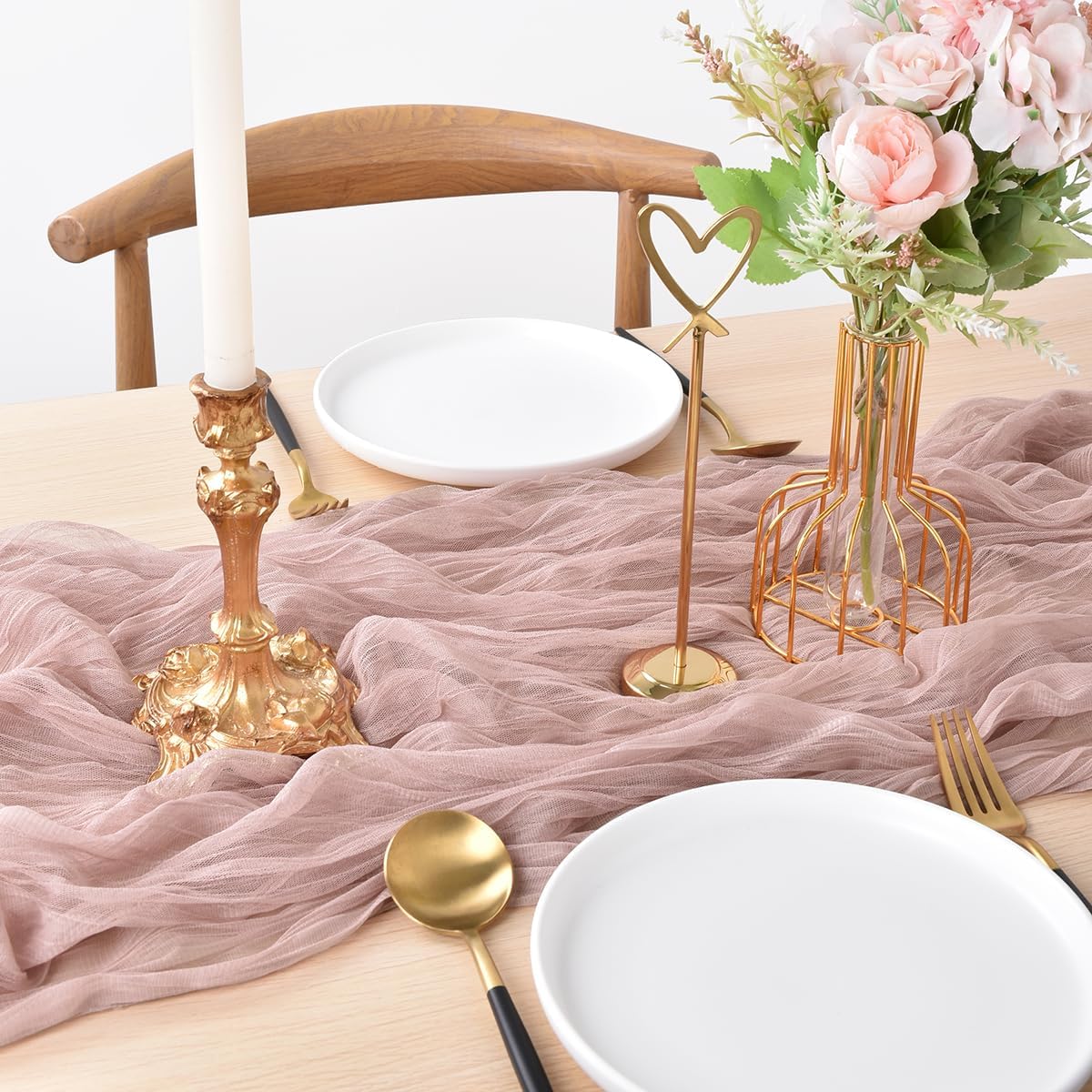Joanlody Dusty Rose Cheesecloth Table Runner 10ft