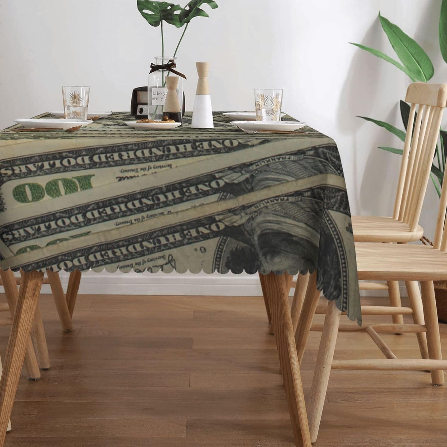 Dollar Bills Vintage Rectangular Tablecloth 54x72 Inch