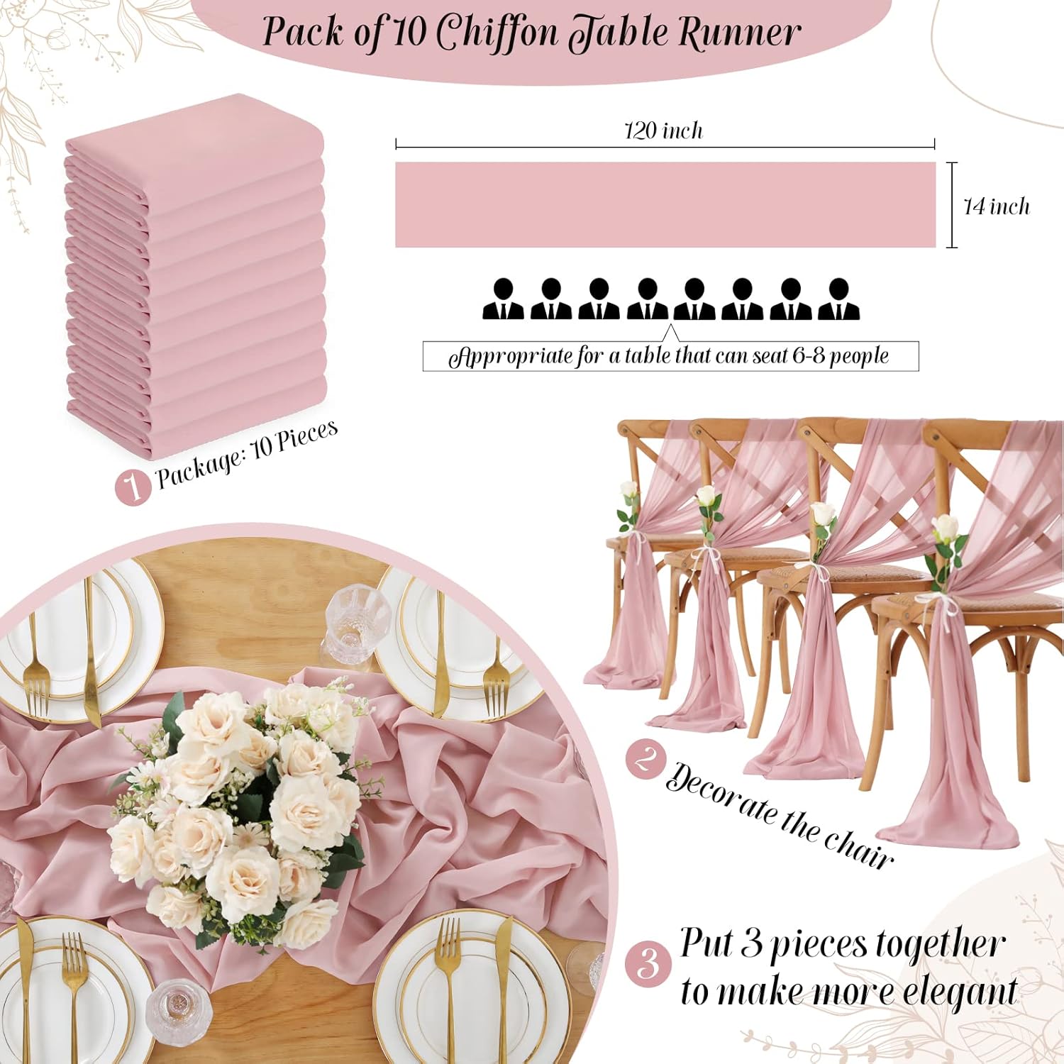 SoarDream Table Runner 10 Pack Dusty Rose Rustic