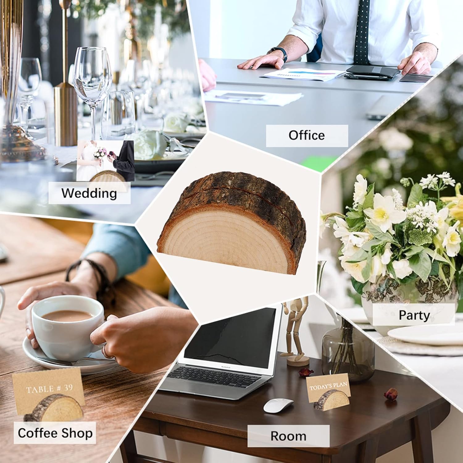 Semi-Circular Wood Place Card Holders with 40Pcs Kraft Cards