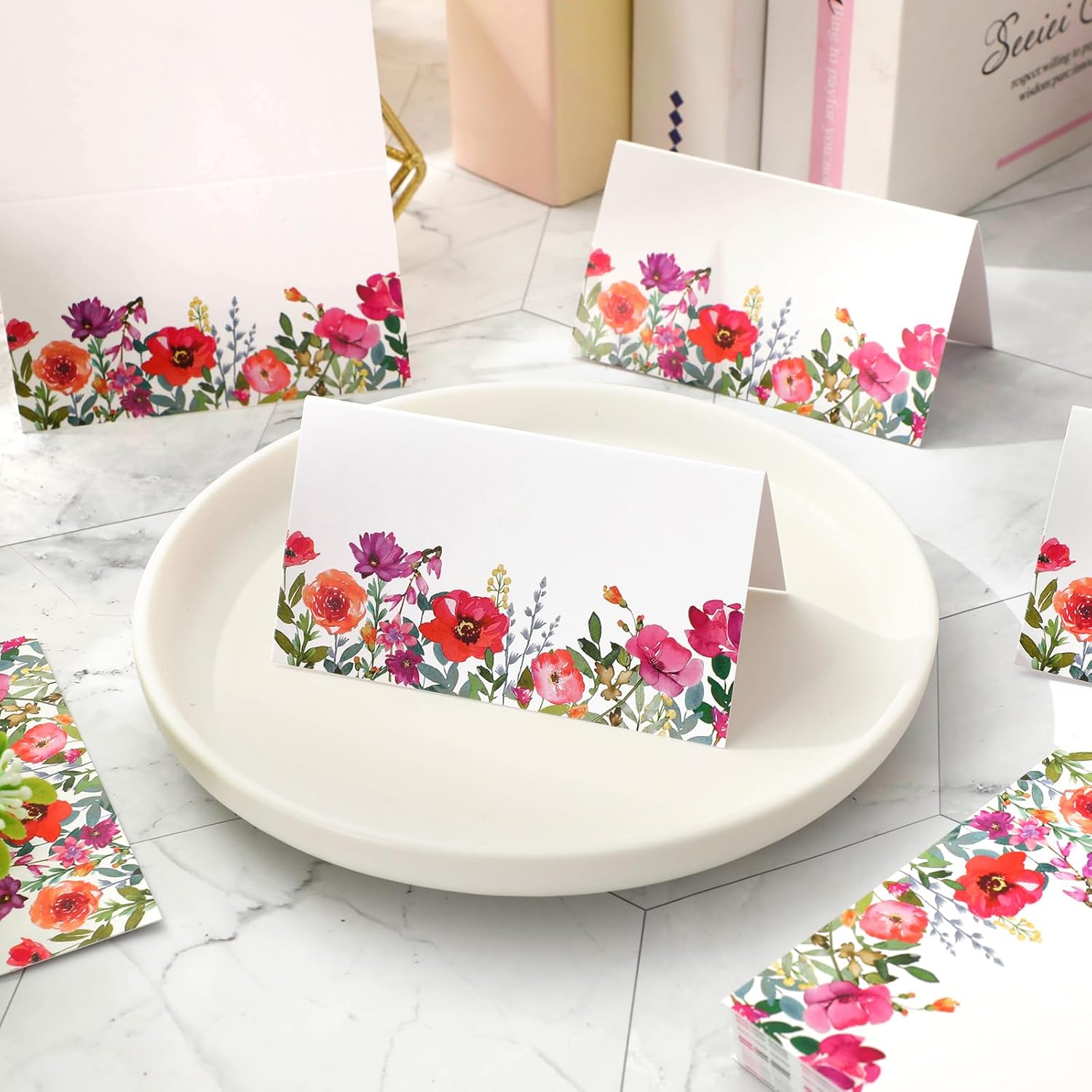 Whaline 100 Pcs Watercolor Flower Place Cards