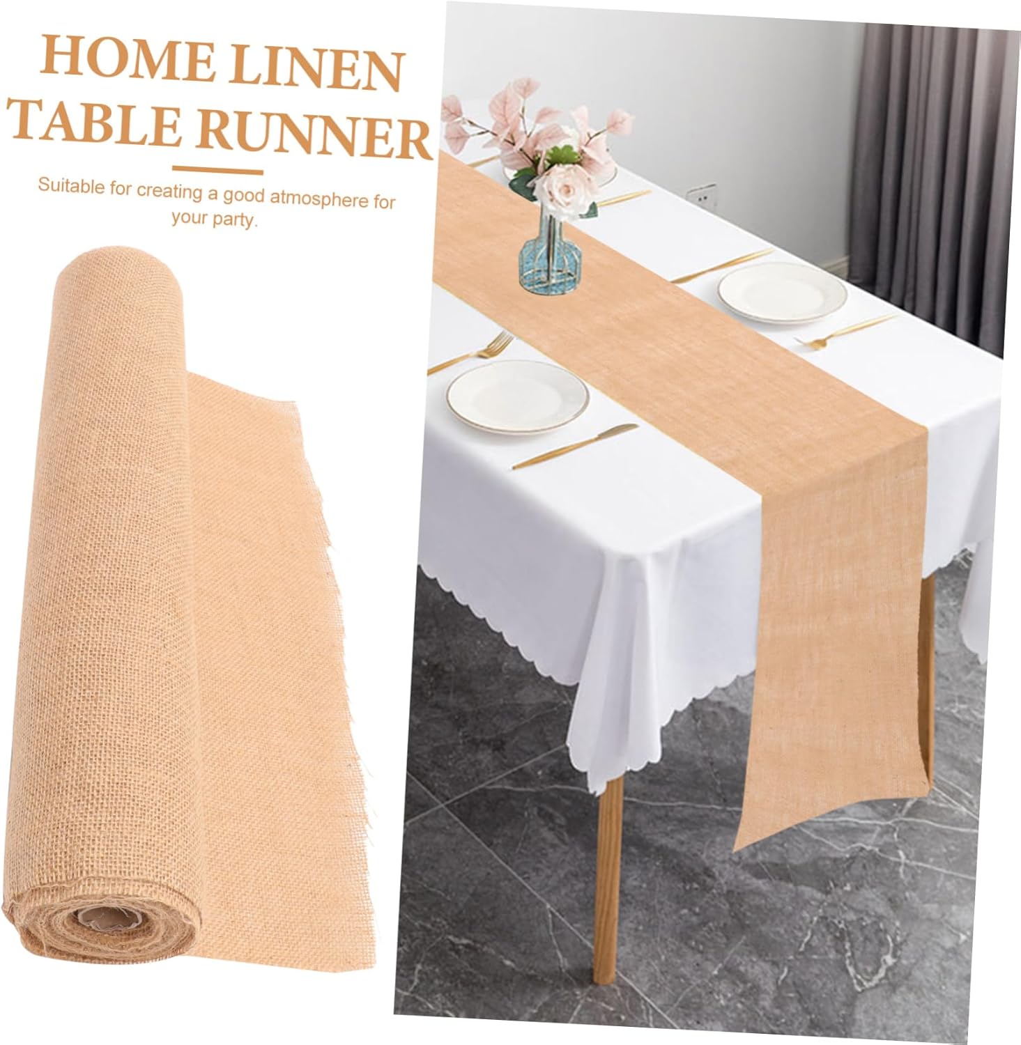 Natural Linen Table Runner for Weddings and Home Decor