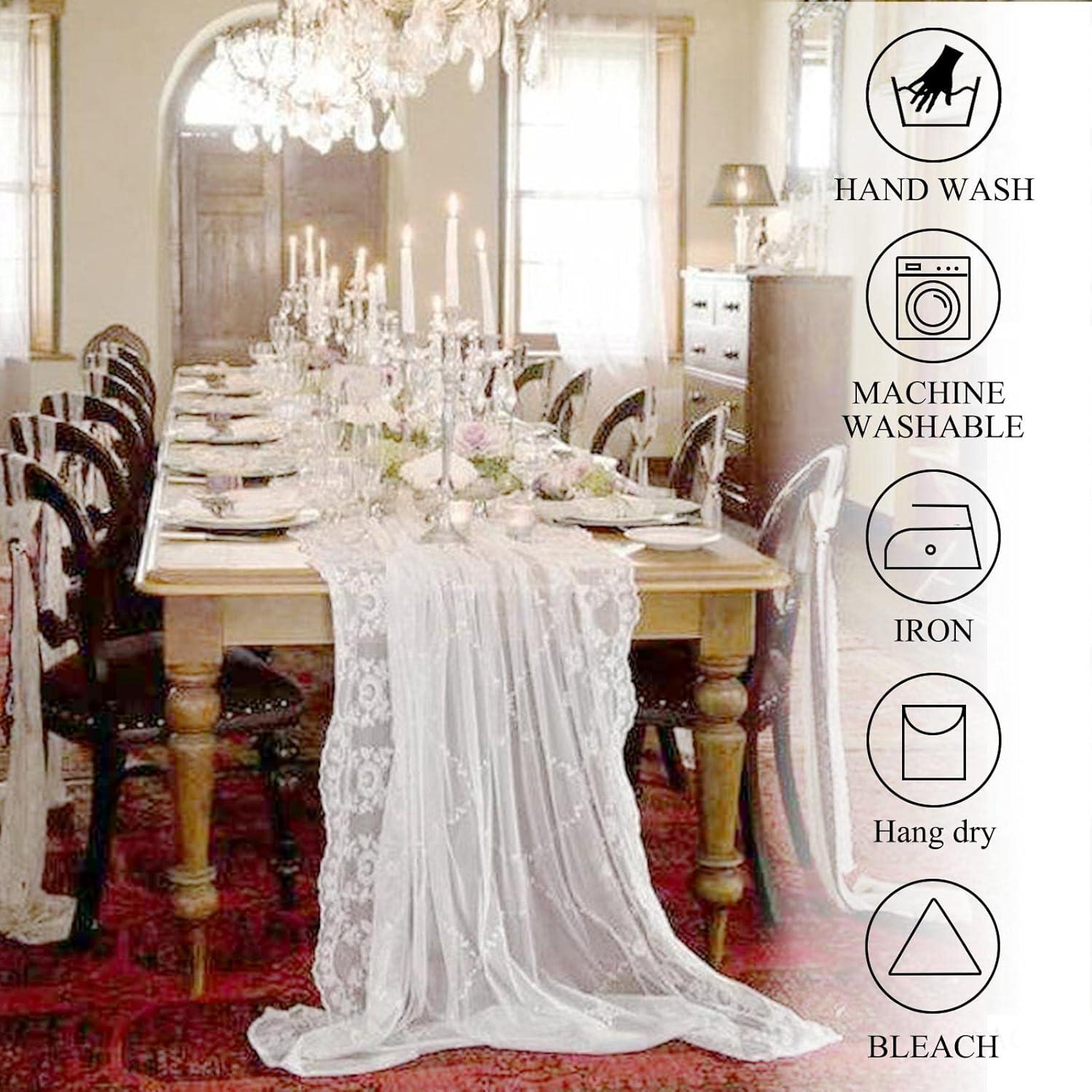 ShinyBeauty White Lace Table Runner 30x120 Inch